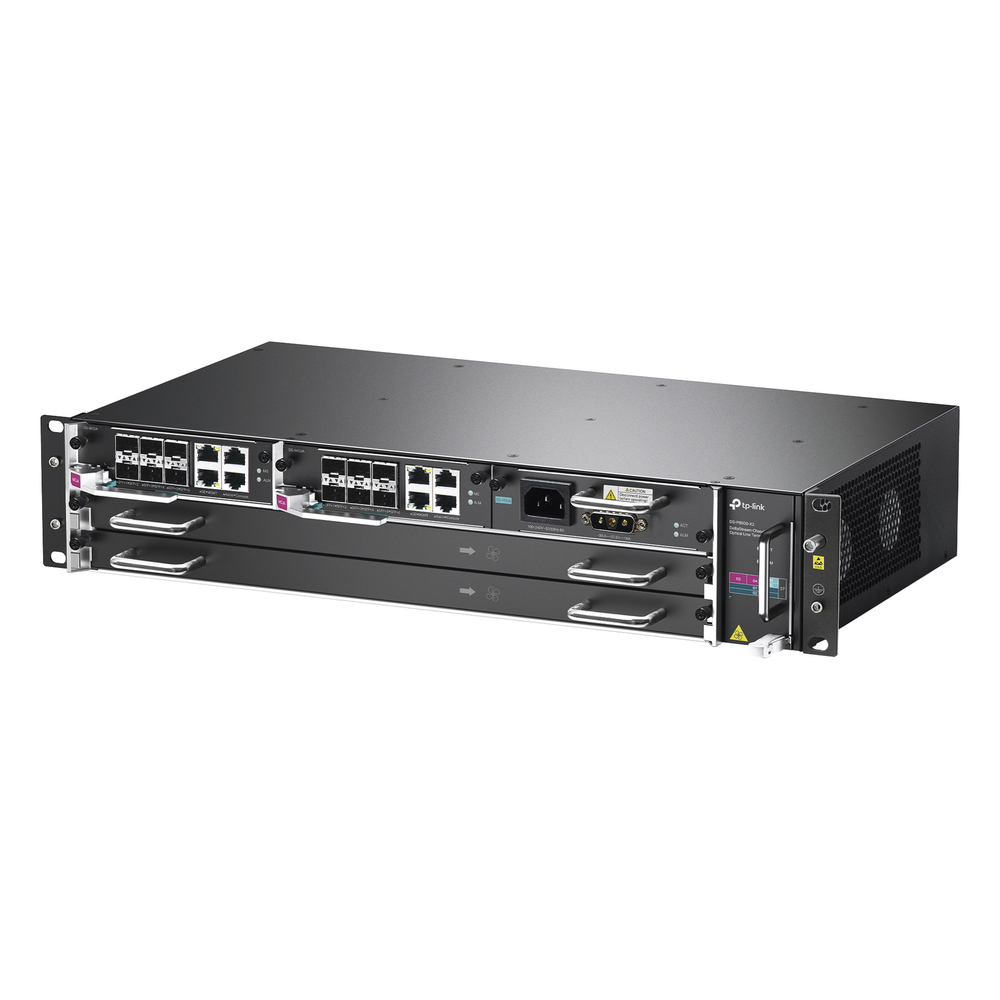 DeltaStream - OLT Módular GPON / Conexión de hasta 4,096 ONUs / 2 Tarjetas Main / Puertos Gigabit RJ45 Uplink / 4 Puertos SFP+ Uplink / Fuente Redundante AC- DC (incluida) / Administración desde la nube (DPMS)