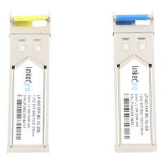 Transceptores Ópticos Industriales Bidireccionales SFP (Mini-Gbic) / Monomodo 1310 & 1550 nm / 1.25 Gbps / 1000BASE-BX / Conector LC/UPC Simplex / DDM / Hasta 20 km / 2 Piezas