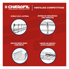 Charola Tipo Malla Línea MallaFils® 200x54 mm para hasta 154 Cables Cat6 / Uso Interior con Acabado EZ / Tramo 3 m