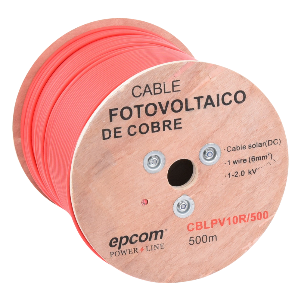 Carrete de 500 Metros / Cable Fotovoltaico Rojo  / Material COBRE / 6mm² (10AWG) / 2000 Vcc