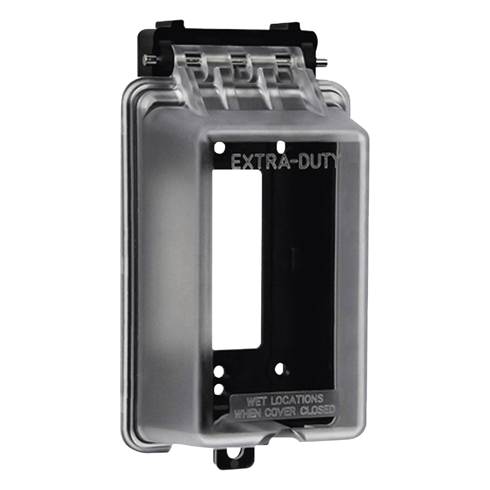 Caja Protectora de Contactos para Exterior / Policarbonato de Alto Impacto / Protección NEMA 3R / 127V 15A 60Hz / Tapa Transparente Base Negra / Resistente a Intemperie UV