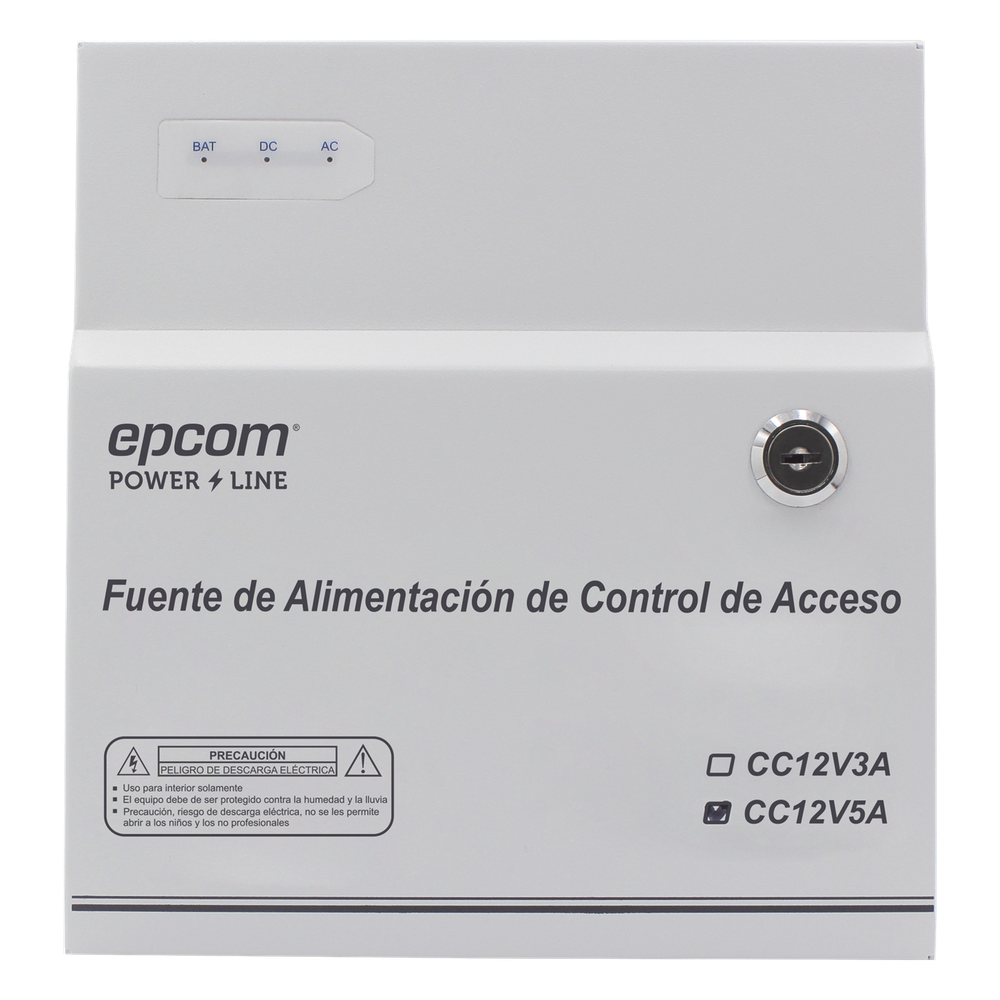 Fuente de Poder / 1 Salida 11-15 Vcc /  5 A / Temporizador Integrado / Con Capacidad de Batería de Respaldo / Requiere Batería / Aplicaciones en sistemas de control de Acceso