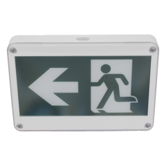 Letrero EXTERIOR de Señalización salida "Hombre Corriendo"/ Alto brillo / Uso en pared, lateral o techo / Batería de Respaldo Incluida con hasta 120 minutos de duración