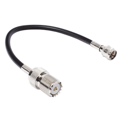 Jumper Adaptador de Conector Mini UHF Macho a UHF Hembra (SO-239), Níquel/ Oro y Plata/ Delrin.
