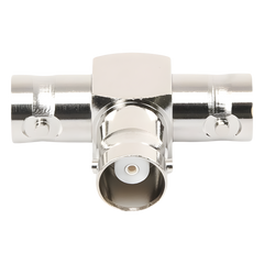Adaptador Triple en T para 50 Ohm de BNC Hembra a Doble BNC Hembras, Níquel/ Plata/ Teflón.