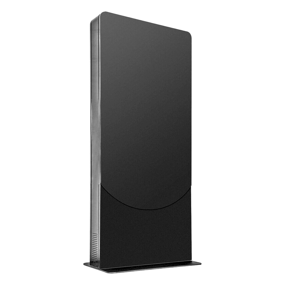 Kiosko tipo Vertical color negro para Pantallas 55" / Construcción Totalmente en Acero / Base Plana / 6 Tomas Eléctricas con Supresor de Picos / Ventilación Termostática / Capacidad de Carga 125-150 lb (56-68 kg)