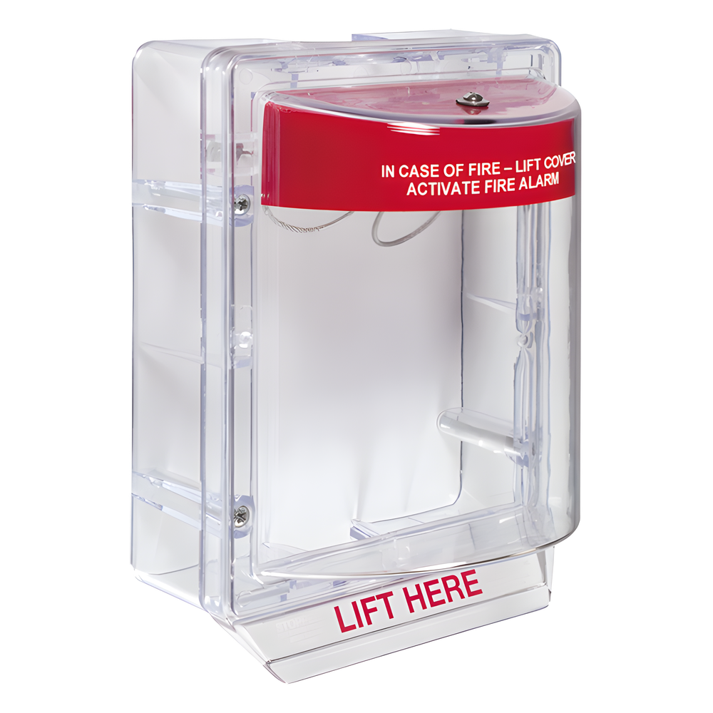 Cubierta Protectora Serie Stopper II® De Policarbonato, Con Bocina, Espaciador Transparente, Montaje en Superficie, Etiqueta en Inglés