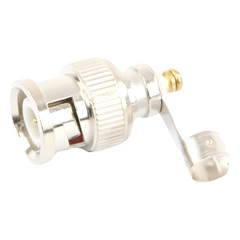 Conector BNC macho en 75 Ohm, para cable coaxial RG-59 / Con base de alivio negra de PVC, Níquel/ Oro/ PTFE.