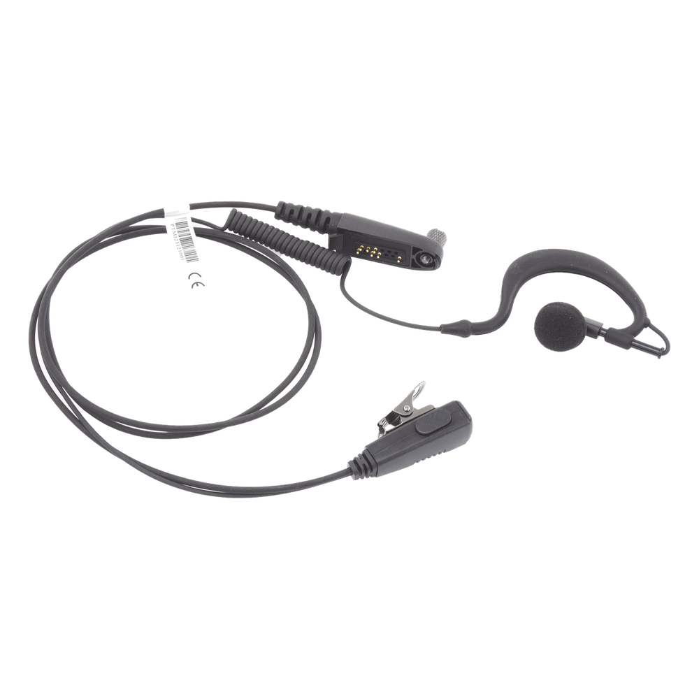 Micrófono-Audífono de Gancho Ergonómico / Cable con Resorte Reforzado con Kevlar / PTT de Solapa / Conector Multipin H02 para Hytera y Telox
