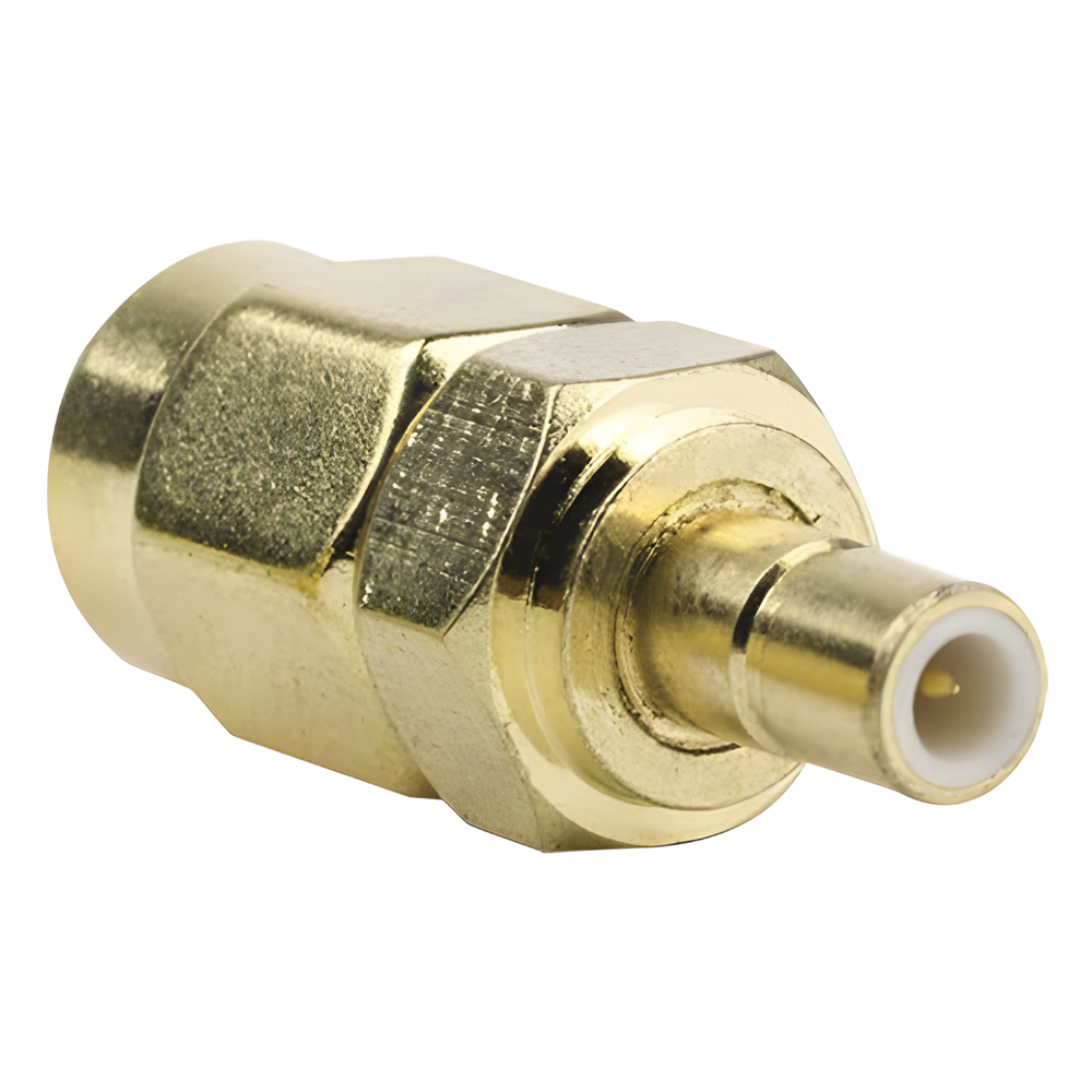 Adaptador Coaxial en Línea, de Conector SMA Macho a SMB Hembra, Oro/ Oro/ Teflón.