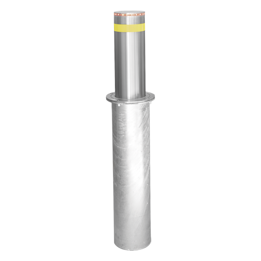 Bolardo Hidráulico Antiembestida 220 mm × 600 mm / Acero Inoxidable 304 / 200,000 J de Resistencia al Impacto / Bomba Hidráulica Integrada / Ciclo de 4 seg / 100 Ciclos por Hora