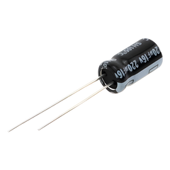 Capacitor Electrolítico en Aluminio, Radial de 220 µFd, 16 Vcc, 105 °C, 6.3 x 11 mm.