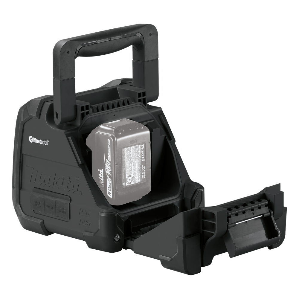 Bocina Negra Bluetooth con entrada USB, Auxiliar y Cargador, Funciona con Batería LXT de 18V o CXT de 12v (no inluidas)