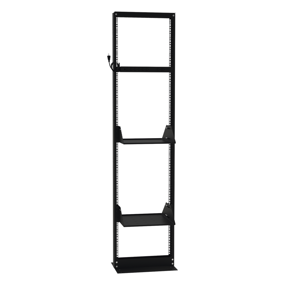 Kit de Rack Estándar 19", 45 UR con 2 Charolas  y PDU (8 tomas). Ideal para UPS y Servidores tipo Torre.