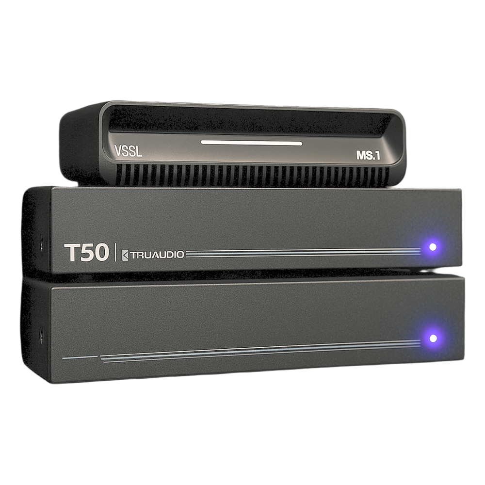KIT Amplificador T50 y Streamer de Audio Modular MS.1 | PoE + USB-C | HDMI eARC + Óptica + RCA | Bluetooth LE Audio | WiFi | Control4-Crestron-Elan-RTI-URC-Savant-Lutron | AirPlay2-GoogleCast-SpotifyConnect