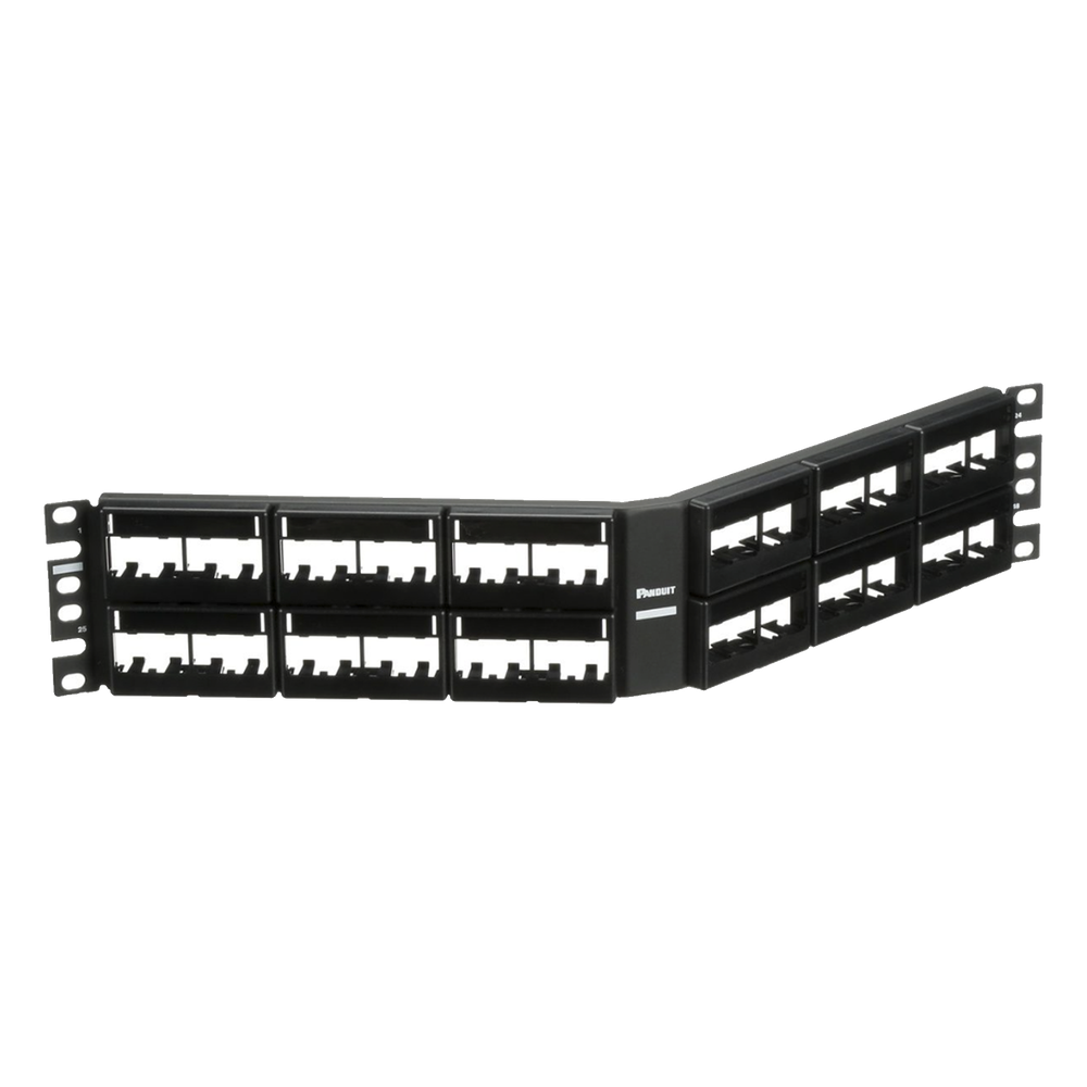 Panel de Parcheo Modular Mini-Com (Sin Conectores), Angulado, Sin Blindaje, Con Etiqueta y Cubierta, de 48 Puertos, 2UR