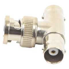 Adaptador en T para 75 Ohm de Conector BNC Macho a Doble BNC Hembra, Níquel/ Oro/ Teflón.
