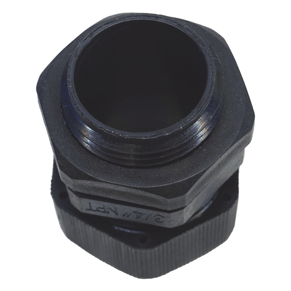 Conector Plástico Negro Tipo Glándula para Rosca NPT 3/4"