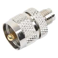 Adaptador en Línea de Conector Mini UHF Hembra a UHF Macho (PL-259), Níquel/ Oro/ Teflón.