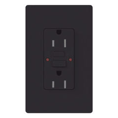 Tomacorriente GFCI autocomprobante de 15 A y 125 V, resistente a manipulaciones, con indicadores LED de estado y falla, color negro