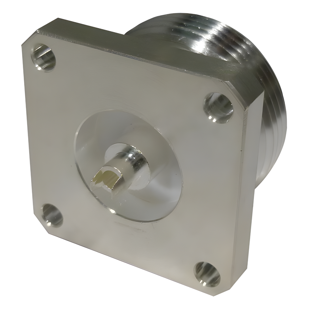 Conector DIN 7-16 Hembra, Tipo Flange de 4 Hoyos para Panel y Copa Soldable.