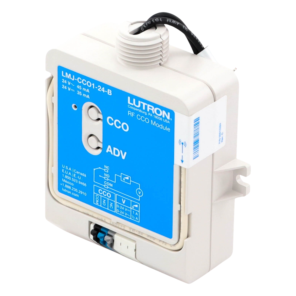 Módulo CCO de RF con salida de contacto seco NO/NC, 24 V, tipo mantenido o momentáneo, para integrar RadioRA 2, RadioRA 3 y HomeWorks QS con sistemas de terceros