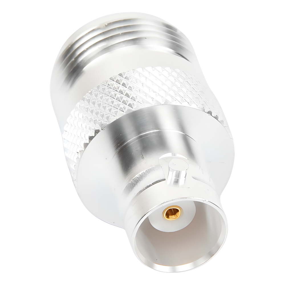 Adaptador en Línea, de Conector N Hembra a BNC Hembra, Plata/ Oro/ Teflón.