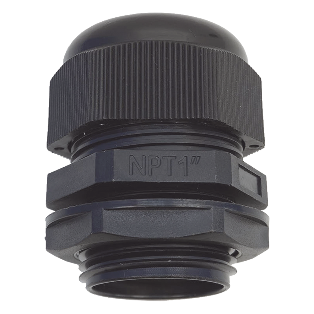 Conector Plástico Negro Tipo Glándula para Rosca NPT 1"