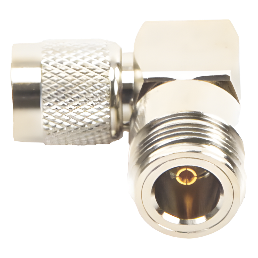 Adaptador en Ángulo Recto de Conector TNC Macho a N Hembra, Níquel/ Oro/ Teflón.