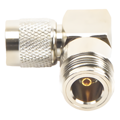 Adaptador en Ángulo Recto de Conector TNC Macho a N Hembra, Níquel/ Oro/ Teflón.