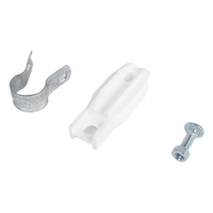 Aislador de Paso o Esquina Blanco con Abrazadera / 1 Pulgada (25 mm) / Resina Virgen 100% / Anti-Arqueo / Acero Galvanizado / Poste Cerco Eléctrico