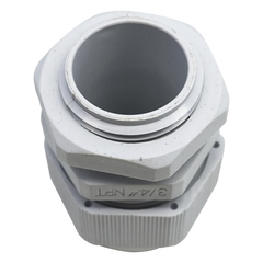 Conector Plástico Blanco Tipo Glándula para Rosca NPT 3/4"