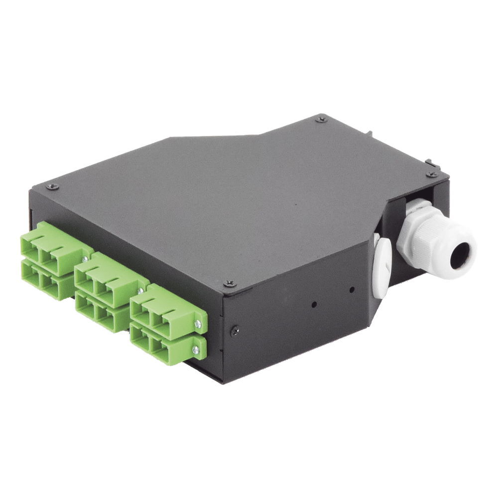 Distribuidor de Fibra Óptica para Riel Din, 6 Acopladores SC/APC Duplex Monomodo con Charola de Empalme