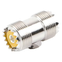 Adaptador Barril en Línea, de Conector UHF Hembra (SO-239) a UHF Hembra (SO-239), Niquel/ Plata/ Dap.