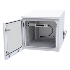 Gabinete PROFUNDO hasta 705 mm  de profundidad, de Exterior de 9UR con Ventiladores y Termostato, Se envía el Gabinete Armado, (Montaje a poste o torre se vende por separado).