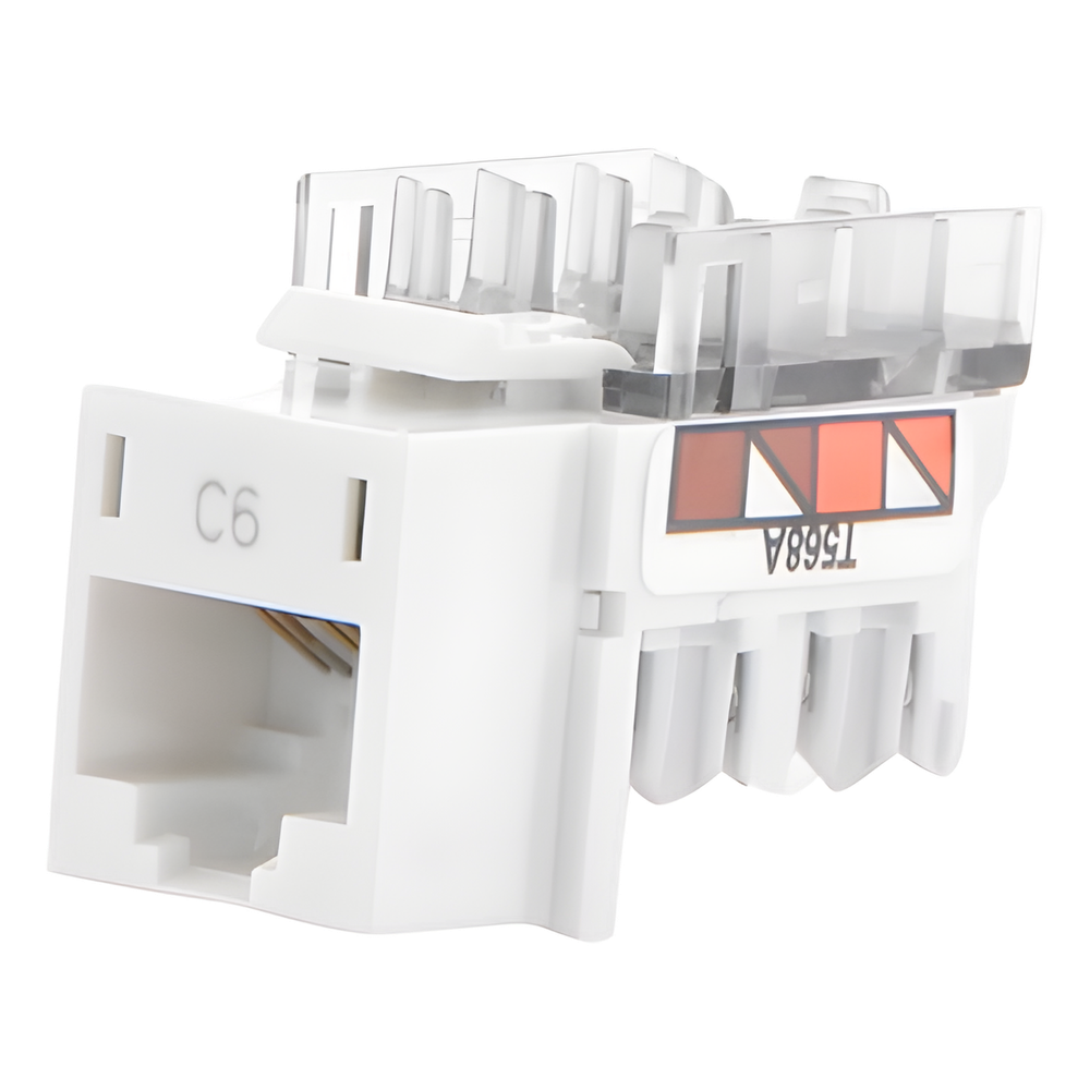 Jack RJ45 categoría 6 de 8 conductores para voz y datos, inserto a presión para el frame Claro de 6 puertos, color blanco