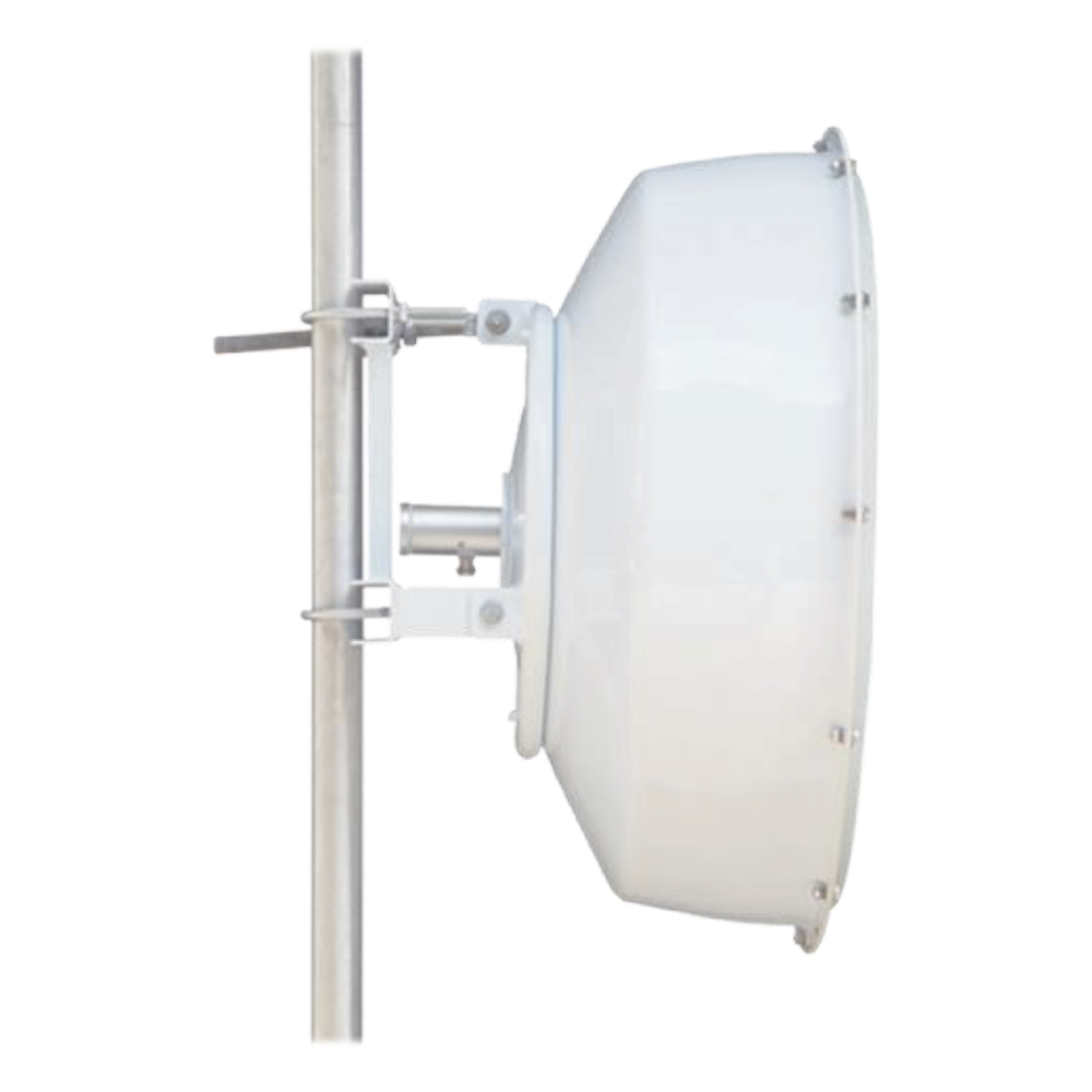 Antena direccional de alta resistencia, Ganancia 30 dBi, (4.9 -6.4 GHz), Plato hondo para mayor inmunidad al ruido, Conectores N-Hembra, Montaje incluido.