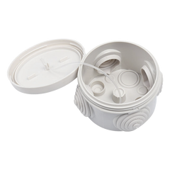 Caja Derivación-Conexión de Plástico Circular con 4 Glándulas de Goma (70 diámetro X 48 alto mm). Para Instalaciones Comerciales,  Residenciales e Industriales. Cerrado a Presión.