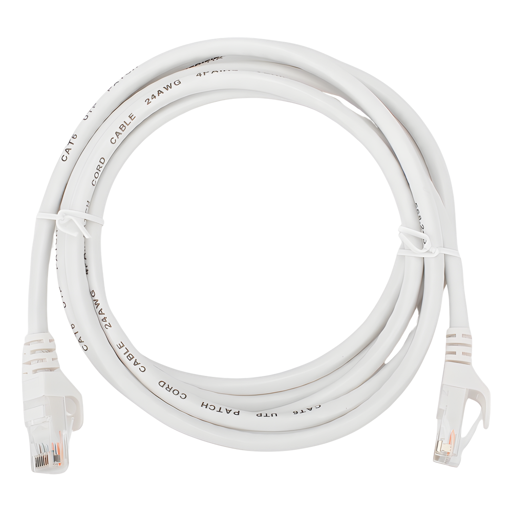 Cable de Parcheo (Patch Cord) / UTP / Cat. 6 (24 AWG) / 2 Metros (6.56 Pies) / Color Blanco/ Ideal para PoE+ / Interior