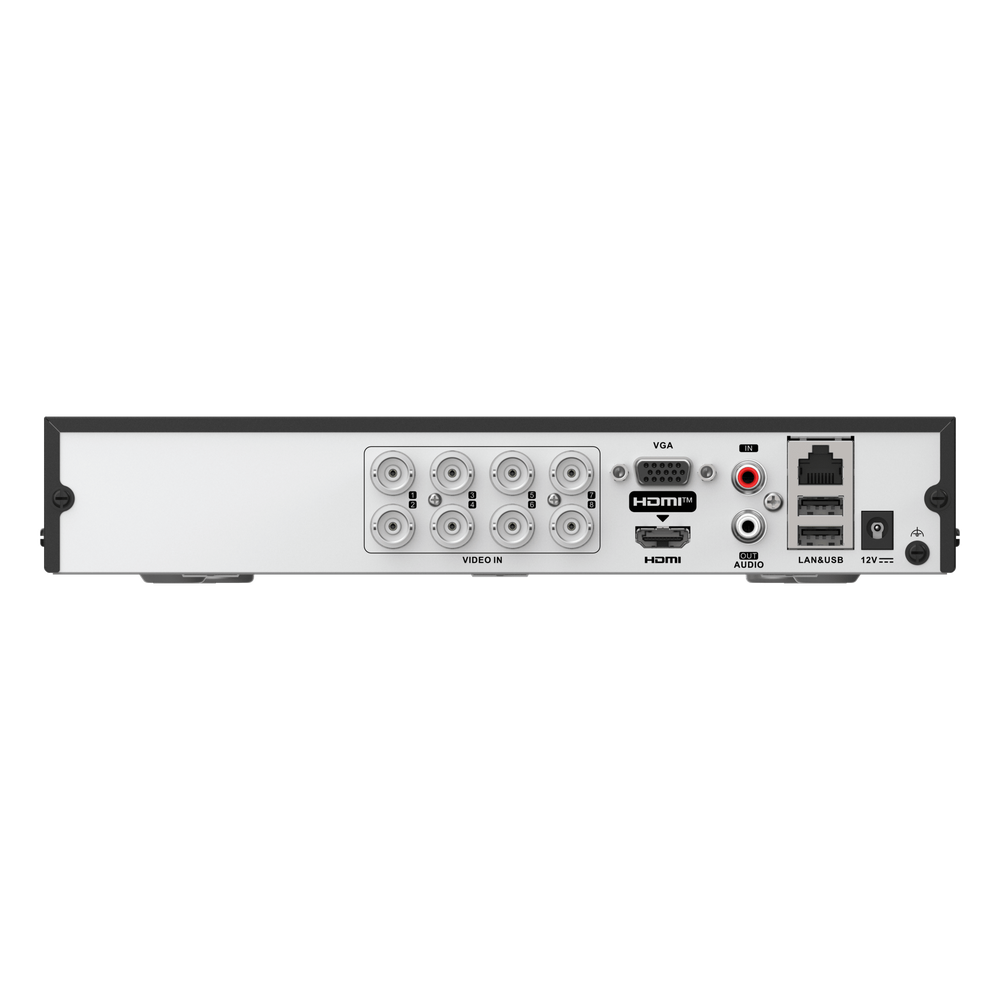 DVR 8 Canales TurboHD + 4 Canales IP / 5 Megapixel Lite - 3K Lite / Audio Bidireccional / ACUSENSE Lite / 1 Bahía de Disco Duro / H.265+ / Salida en Full HD