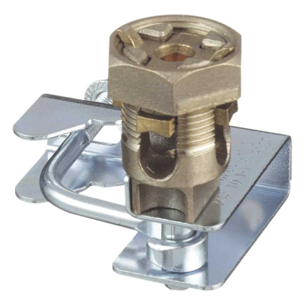 Abrazadera para Tierra Física en Base de Piso Falso, para Cables de 6 a 1/0 AWG. Para Pedestales Cuadrados de 7/8" y Circulares de 1" a 1 1/8"