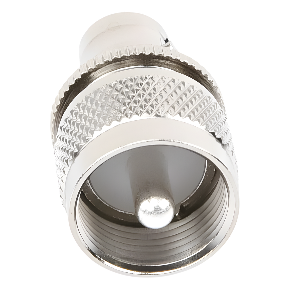 Adaptador en Línea para 50 Ohm, Conector BNC Hembra-UHF Macho (PL-259), Níquel/ Plata/ Delrin.
