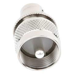 Adaptador en Línea para 50 Ohm, Conector BNC Hembra-UHF Macho (PL-259), Níquel/ Plata/ Delrin.