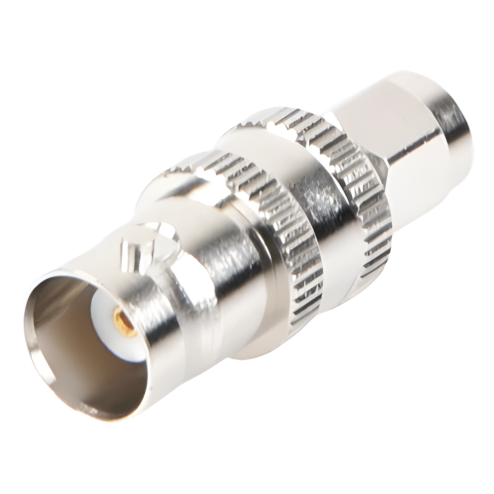 Adaptador en Línea de Conector SMA Macho a BNC Hembra, Níquel/ Oro/ Teflón.