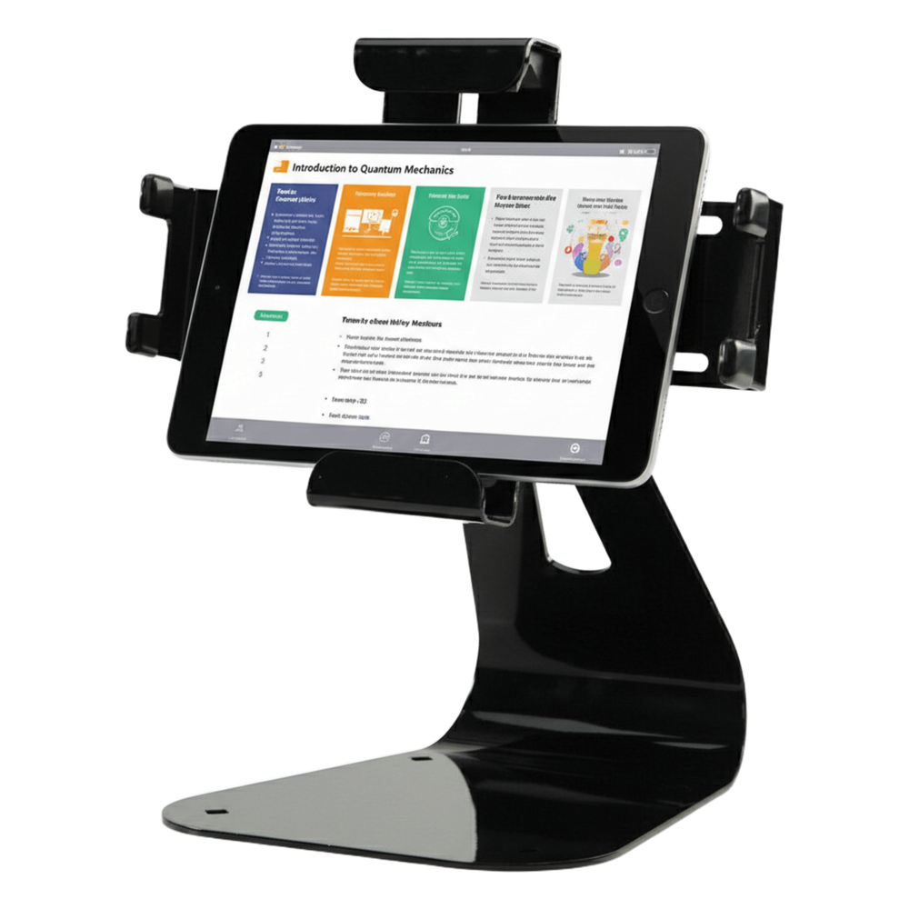 Soporte de Mesa Universal para Tabletas / Ajuste Universal Altura-Ancho / Inclinación ±30° / Rotación 360° / Capacidad 5 lb (2.27 kg) / Versión Seguridad Antirrobo / Gestión de Cables