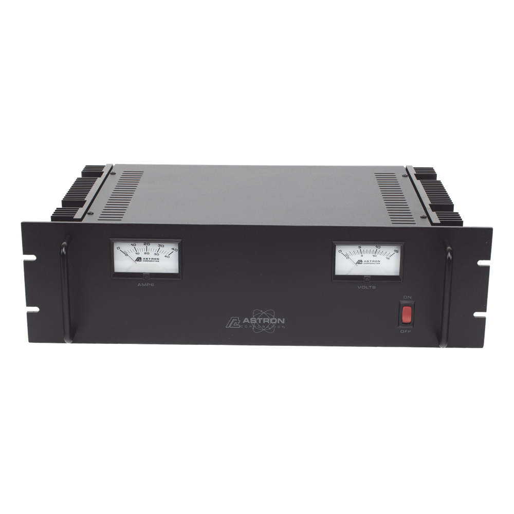Fuente de poder  13.8Vcc, 35A, lineal regulada con circuito cargador de baterías, para instalación en rack