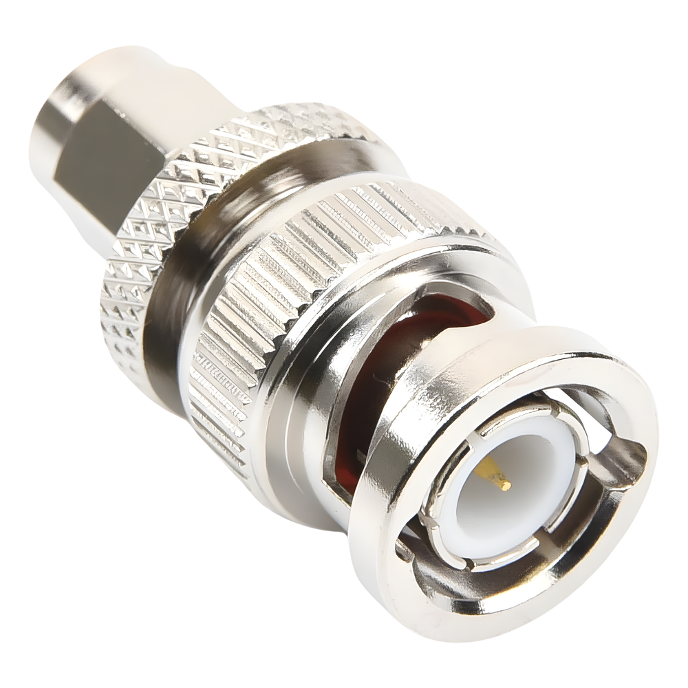 Adaptador en Línea de Conector SMA Macho a BNC Macho, Níquel/ Oro/ Teflón.