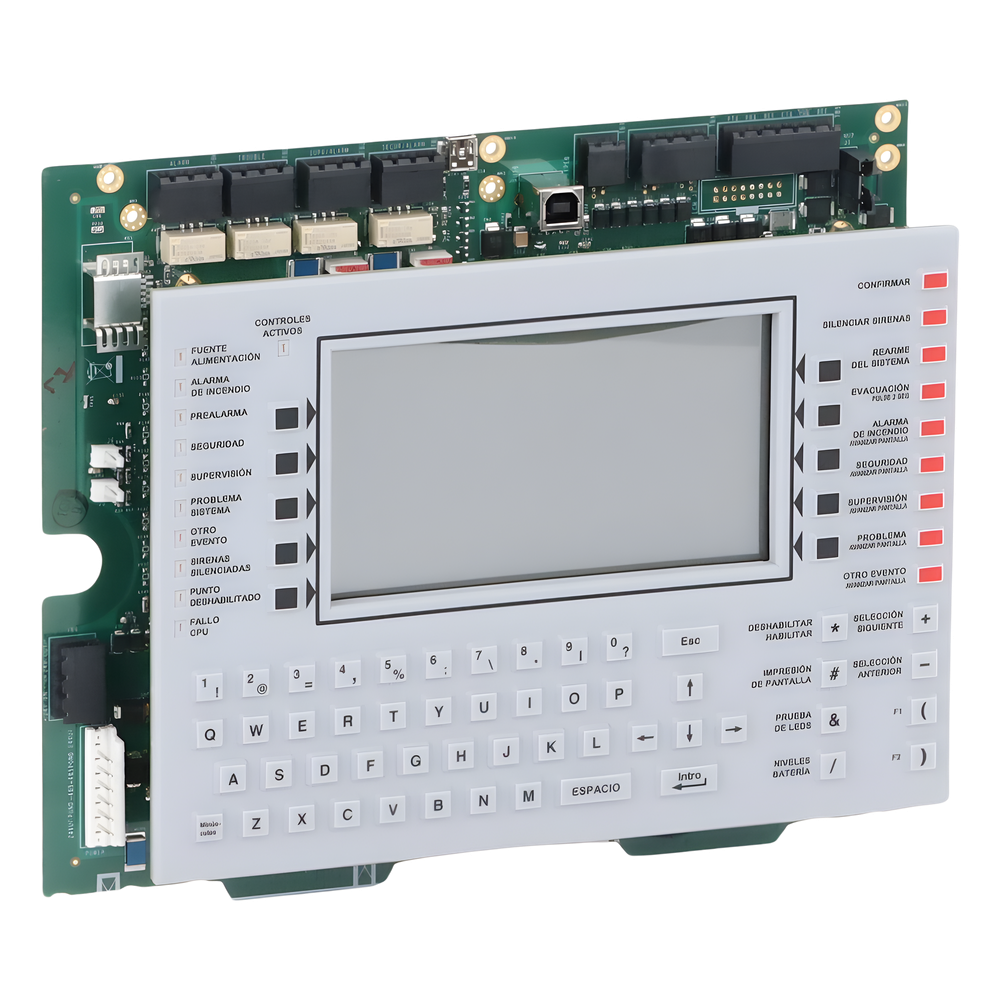Anunciador de control de red con pantalla LCD retroiluminada y teclado QWERTY para paneles NOTIFIER serie ONYX, en español