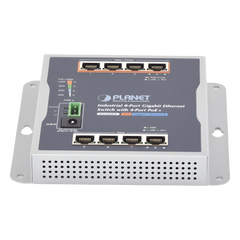 Switch Industrial No Administrable, Múltiple Montaje (Pared, Riel DIN y Magnético), 8 Puertos Gigabit con 4 puertos PoE 802.3at, Hasta 120 W.
