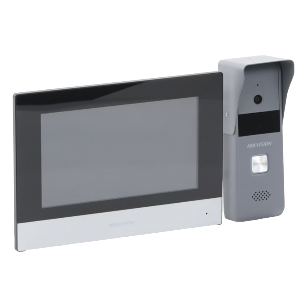 Kit de Videoportero Híbrido Analógico de Metal / IP a 4 Hilos con Función de Llamada a App Hik-Connect / Monitor se Conecta a Internet por Cable o WiFi y por 4 Hilos al Frente de Calle  IP65 / Expandible a Mas Equipos